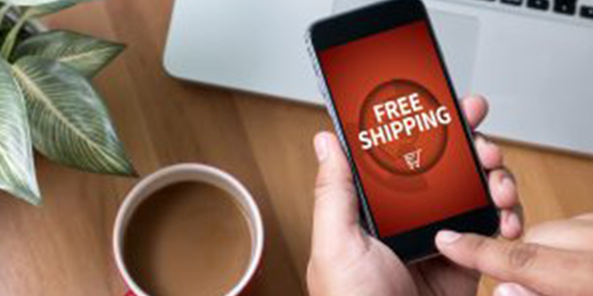 Cell Phone with screen that says free shipping