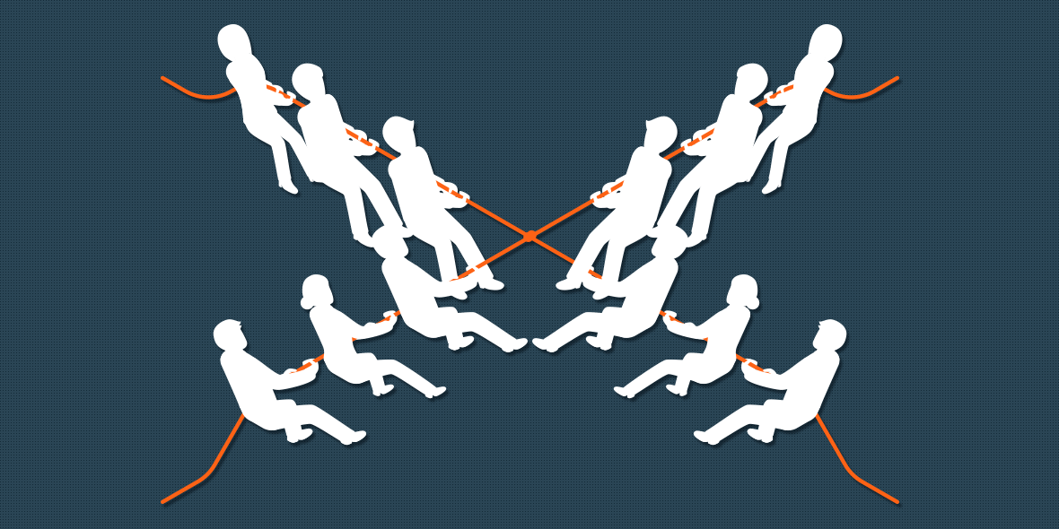 Illustration of a Four-way tug of war