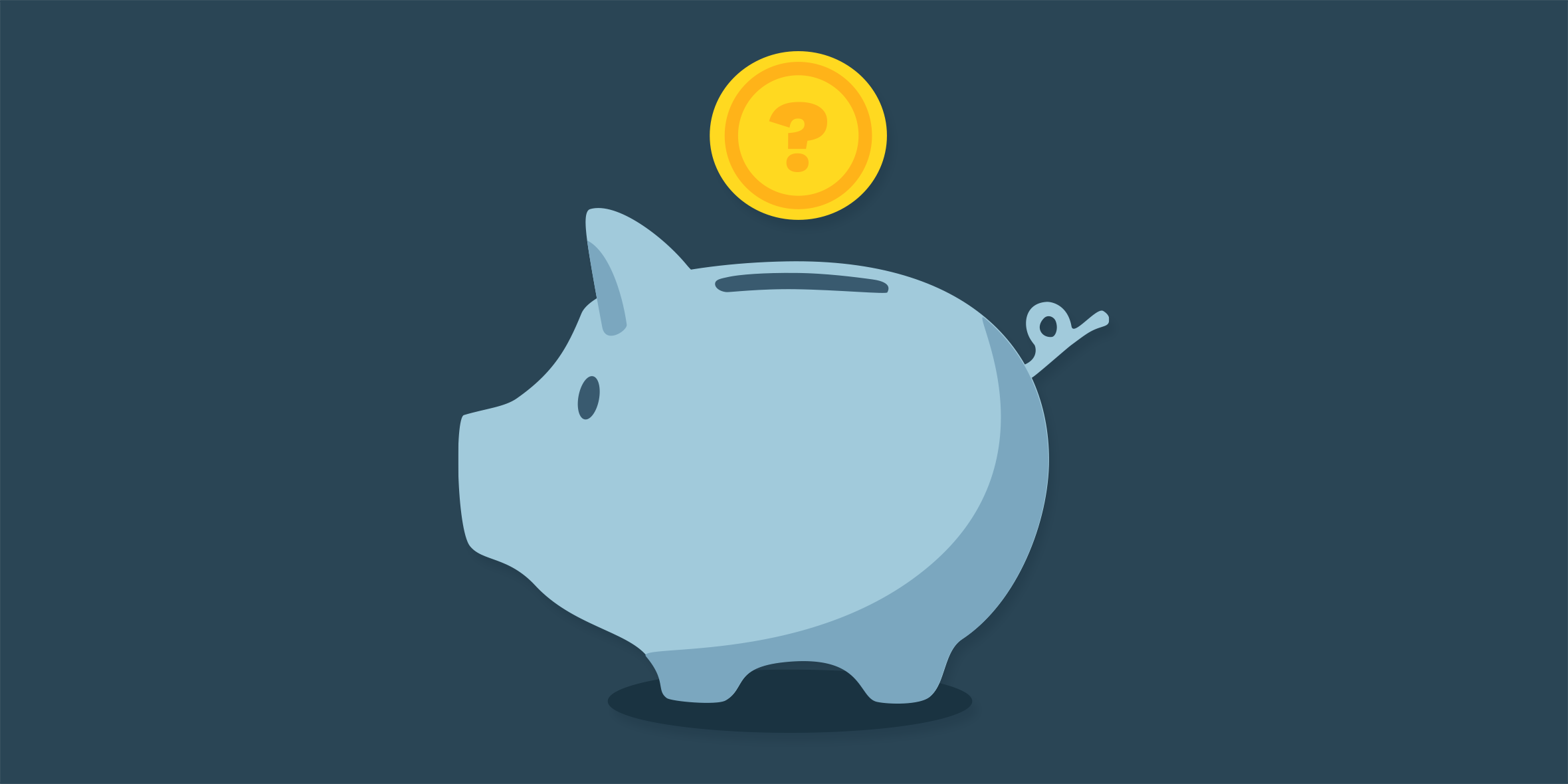 Piggy bank and coin with question mark representing investment value or cost analysis