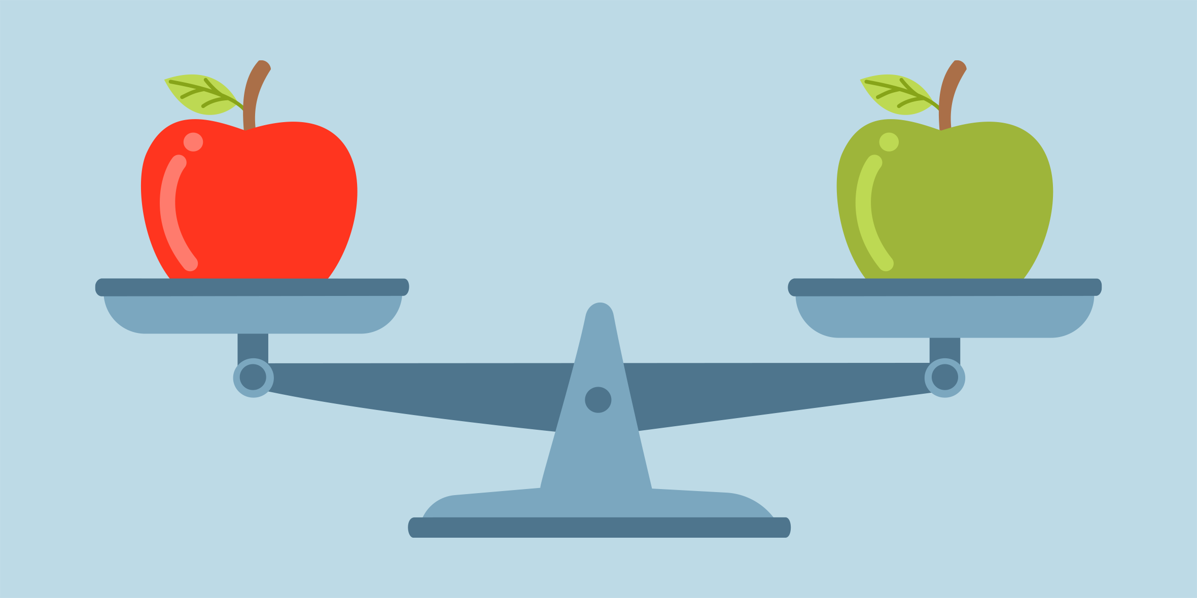 Balance scale with red and green apples representing evaluating agency fit for your brand