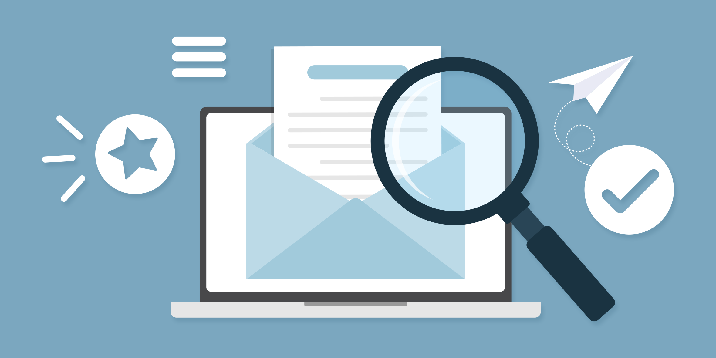 Email on laptop with magnifying glass symbolizing assessing an email marketing agency’s capabilities