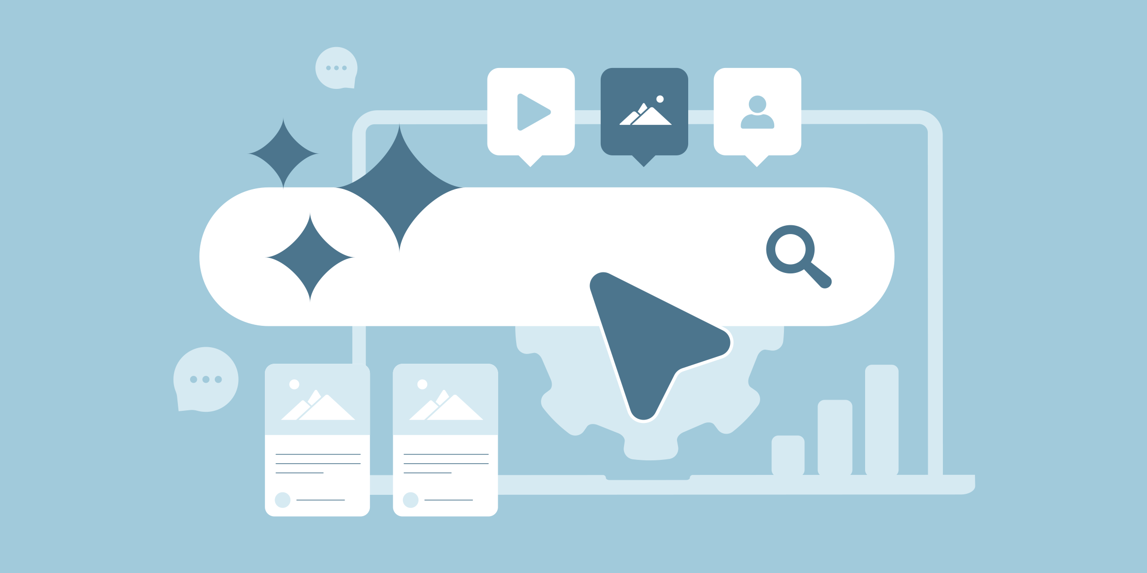 Illustration of AI-powered search and digital content discovery representing strategies for improving brand visibility in AI search results