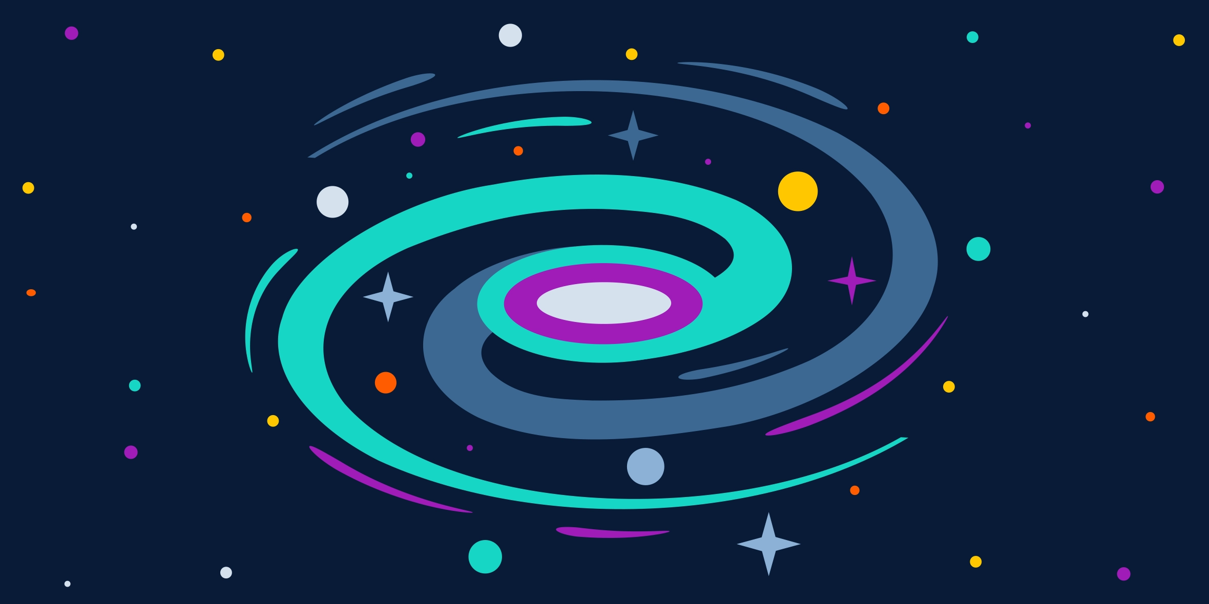 Swirling galaxy illustration representing Meta's Andromeda update and its impact on creative strategy.