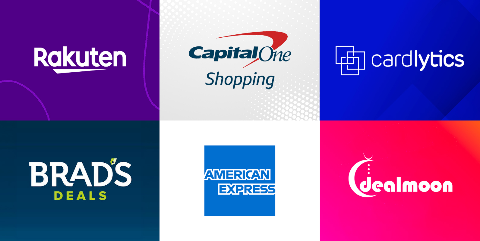 Traditional affiliate partners including Rakuten, Capital One Shopping, Cardlytics, Brad’s Deals, American Express, and Dealmoon