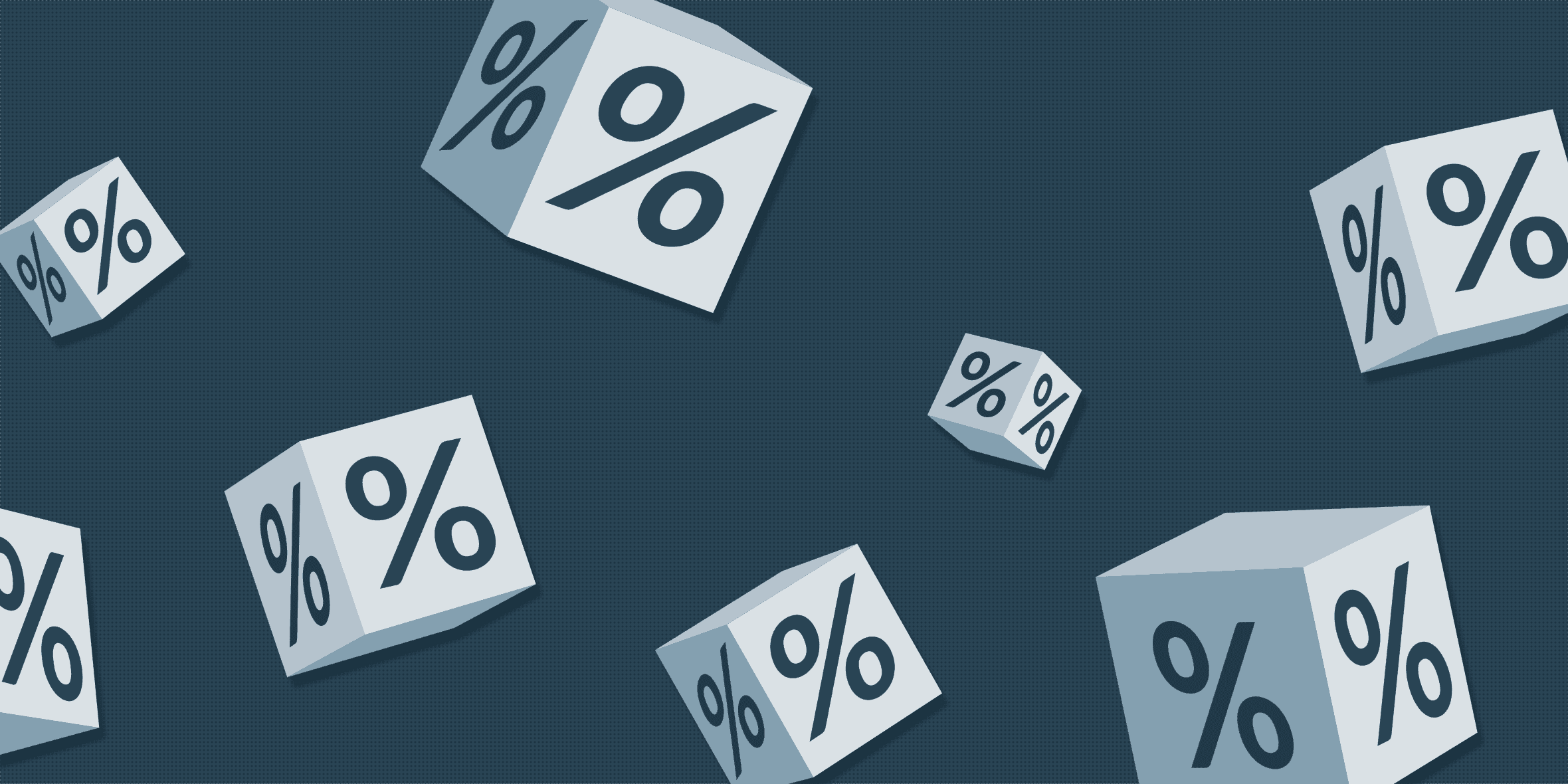 dice tumbling with percentage symbols on them instead of dots