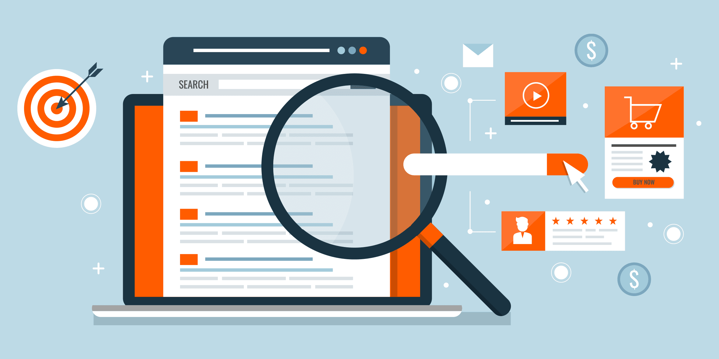 magnifying glass hovering over a computer screen